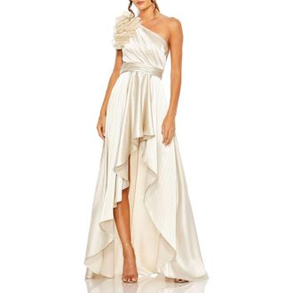 Mac Duggal Ruffled One Shoulder Cut Out Hi-Lo Gown in Oyster at Nordstrom, Size 2