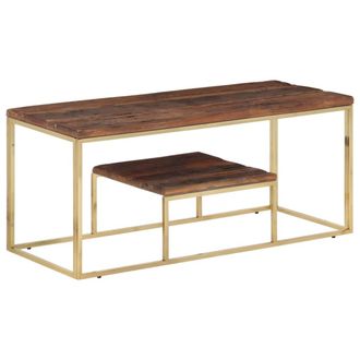 vidaXL Mesa De Centro Acero Inoxidable Madera Maciza Traviesa Dorado Vidaxl