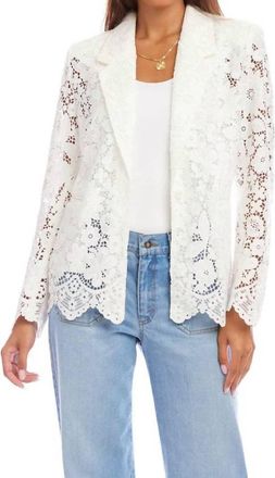 Karen Kane Floral Lace Scallop Edge Blazer In Off White