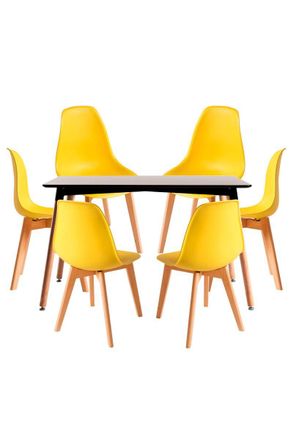 Regalos Miguel Conjuntos De Mesa Y Sillas - Conjunto Mesa Tower Rectangular 120 X 80 Cm Negra Y Pack 6 Sillas Kelen - Amarillo