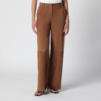 Nour Hammour Pantaloni a gamba larga Coda color Tabacco in pelle scamosciata