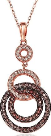 Suzy Levian Cubic Zirconia Rose Sterling Silver Circle Loop Pendant Necklace