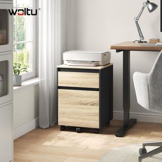 Woltu Cassettiera Portadocumenti da Ufficio in Legno PB 2 Cassetti 4 Ruote Rovere Chiaro