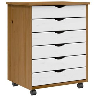 Berkfield Home Rolling Cabinet with Drawers MOSS Honey Brown Solid Wood Pine