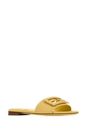 Fendi Womens Yellow Leather Baguette Slippers Light Sorbetto Flat Shoes