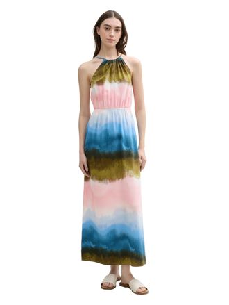 Tom Tailor Denim Neckholderkleid TOM TAILOR DENIM, Damen, Gr. XXL (44), N-Gr, bunt (watercolor print), Obermaterial: 100% Viskose, bedruckt, regular fit kn&ouml;chelfrei, N