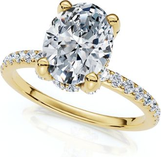 Pompeii3 1 1/2Ct Oval Diamond Accents Engagement Ring White Yellow or Rose Gold Lab Grown