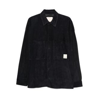 Emporio Armani Midnight Blue Overhemd met Drukknopen - Heren - Leren en Su&egrave;de Jassen - Blauw - L - Jassen