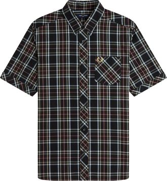 Fred Perry Tartan Poplin Shirt M2434 102 - Heren - Korte mouwen Overhemden - Zwart - L - Katoen - Overhemden
