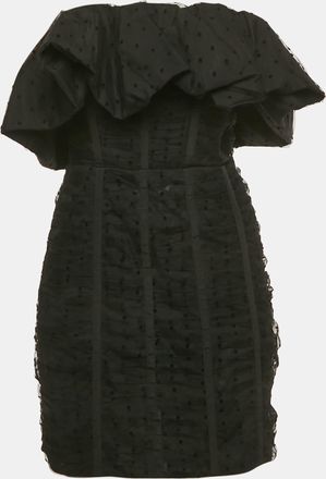 Self Portrait Black Flocked Tulle Strapless Mini Dress