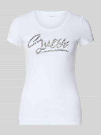 Guess Slim Fit T-Shirt mit Strasssteinbesatz in Weiss, Gr&ouml;&szlig;e XL