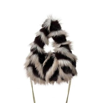 Generic Womens Plush Bags Fuzzy Shoulder Bag Ladies Faux Fur Crossbody Shaggy Fluffy Handbag With Chain Strap For Travel Work Shopping Dates(Black White)