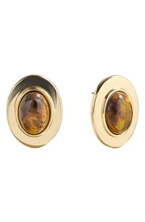 BaubleBar Samira Tigers Eye Stud Earrings in Gold/Brown at Nordstrom