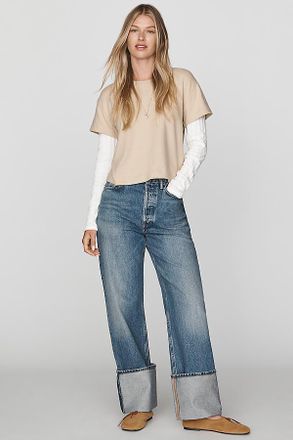 A Gold E Big Cuff High-Rise Wide-Leg Jeans