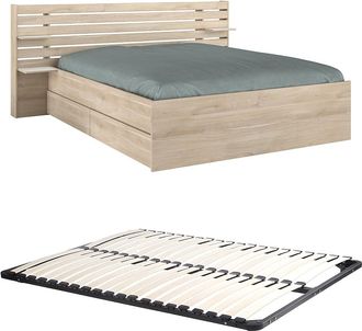 Vente-Unique Cama 160 x 200 cm con compartimentos - Color: natural + Somier - TENALIA II