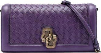 Bottega Veneta Pre-owned Woven Leather Crossbody Bag - Dames - Vintage Schoudertas - Paars - ONE Size - Leer - Vintage