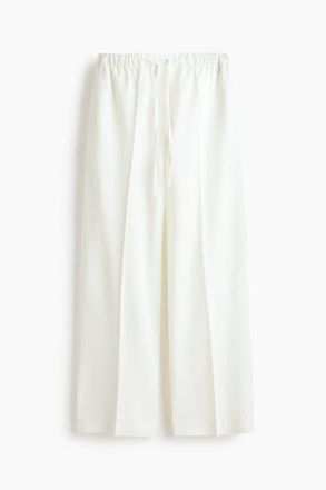 H&M Linen-blend Drawstring Trousers in White at Nordstrom, Size Xx-Small