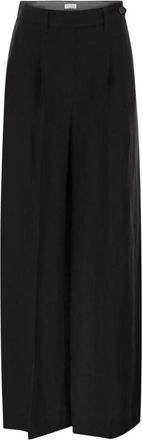Brunello Cucinelli Wide Leg Pleated Pants - Dames - Wijde Broeken - Zwart - S - Leer - Broeken