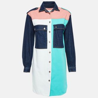 Maje Colorblocked Denim Buttoned Short Dress