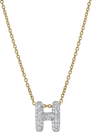 LuvMyJewelry Small Bubble Initial Letter 14K Yellow Gold Diamond Pendant Necklace