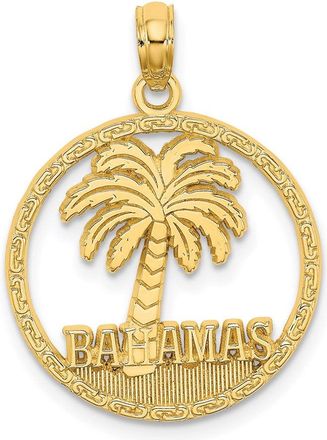 Diamond2Deal 14k Yellow Gold BAHAMAS Palm Tree Round Charm Pendant
