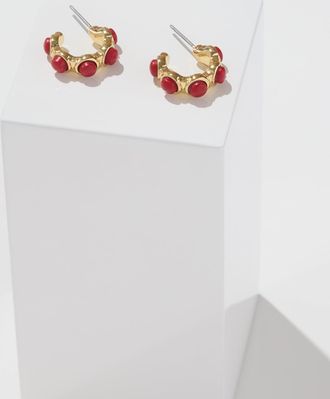 Talbots Semiprecious Hoop Earrings - Red/Gold - 001 Talbots