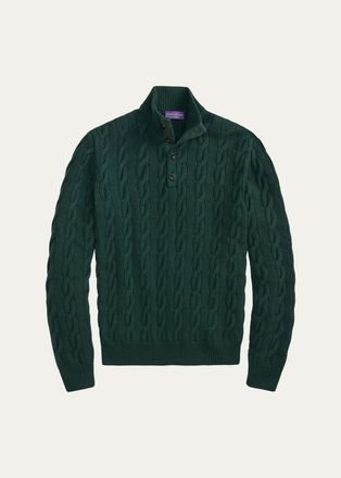 Ralph Lauren Purple Label Mens Cable-Knit Cashmere Mock Neck Sweater