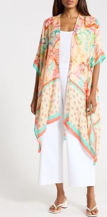 Nordstrom Rack Lightweight Print Ruana in Peach Orange Florals at Nordstrom Rack