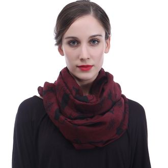 Lina & Lily Cat Animal Print Womens Infinity Scarf Snood Lightweight (Dark red)