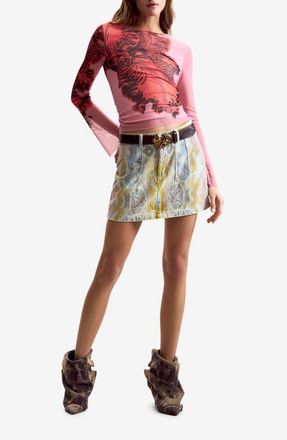 Desigual Printed Stretch Mesh T-Shirt in Pink at Nordstrom, Size X-Small