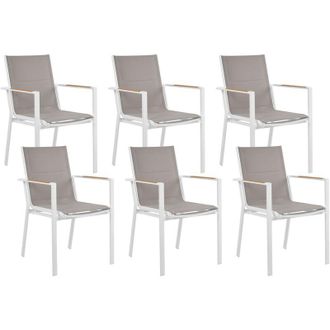 Beliani Set di 4 sedie da giardino in metallo nero grigio chiaro cuscini in legno Busseto