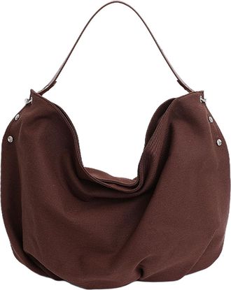 Generic Canvas Maillard Utility Tote Bag Solid Color Sling Bag Commute Handbag (Coffee) (Coffee)