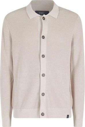 Fay Geribbelde Cardigan met Knopen - Heren - Vesten - Beige - L - Katoen - Truien & Vesten