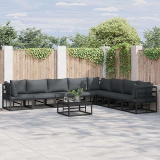 Berkfield Home Garden Sofa Set with Cushion with Pillow 8 pcs Black Aluminium