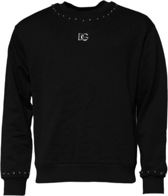 Dolce & Gabbana Mens Studded Crewneck Sweatshirt - Black Cotton - Size EU 46 (Mens)