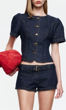 Lioness Femme Denim Button-Up Top in Dark Denim at Nordstrom, Size X-Small