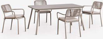 Sklum Set De Mesa Rectangular 160x90 Cm Y 4 Sillas De Comedor Apilables En Cuerda Trenzada Arhiza Sklum