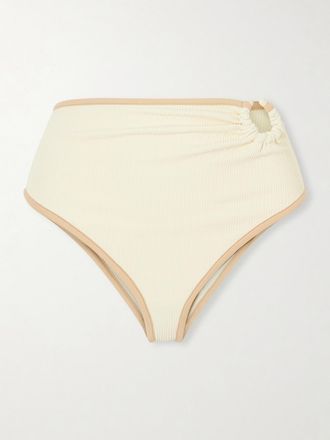 Johanna Ortiz Slip Bikini In Seersucker Riciclato Con Decorazioni Susurro Del Agua - Ecru