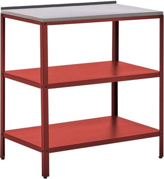 Beliani Outdoor Kitchen Island Red Stainless Steel 80 x 50 x 92 cm 2 Shelves Unit with Top Garden Kitchen Dining VILAMA