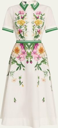 Teri Jon Belted Floral-Print Cotton Midi Shirtdress