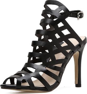 Minitoo Womens Gladiator Sandals Slingback Stiletto High Heel Summer Shoes TM020 Synthetic Black UK 6.5