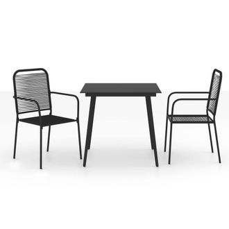 Berkfield Home 3 Piece Garden Dining Set Cotton Rope & Steel Black