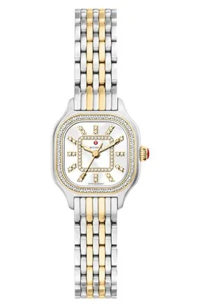 Michele Mini Meggie Mother-of-Pearl & Diamond Bracelet Watch, 23mm x 25mm in Two Tone at Nordstrom