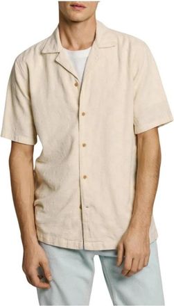 Pepe Jeans London Beige korte mouwen overhemd Ansel - Heren - Korte mouwen Overhemden - Beige - M - Overhemden
