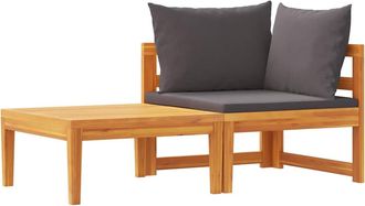 vidaXL Set Muebles De Jard&iacute;n 2 Pzas Cojines Gris Oscuro Madera Acacia Vidaxl