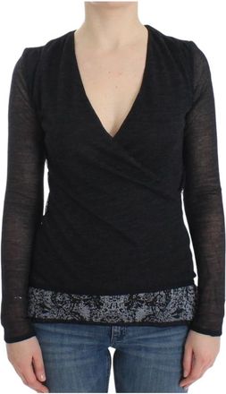 Ermanno Scervino Trui met diepe V-hals en lange mouwen - Dames - V-hals truien - Zwart - S - Wol - Truien & Vesten