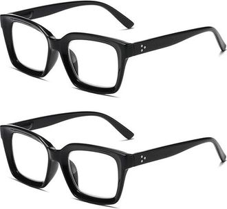 OEM Set Di Due Paia Di Occhiali Da Lettura, Taglia Grande, Neri, Unisex, Con Cerniera A Molla, Supporto Per La Lettura, Lenti 1.0
