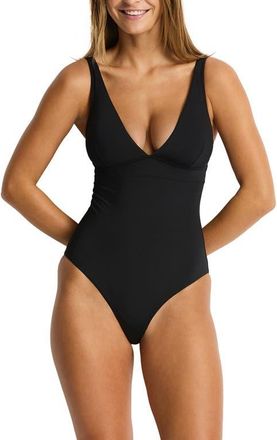 Sea Level Australia Longline Tie Back One-Piece Swimsuit in Black at Nordstrom, Size 12 Us