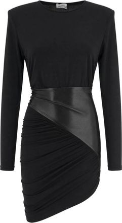 Andamane Asymmetrische korte jurk met draperie - Dames - Korte kleedjes - Zwart - S - Leer - Kleedjes