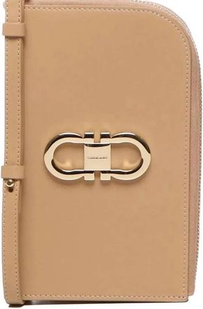Ferragamo Womens Gancini Plaque Zip Around Wallet Phone Case In Brown